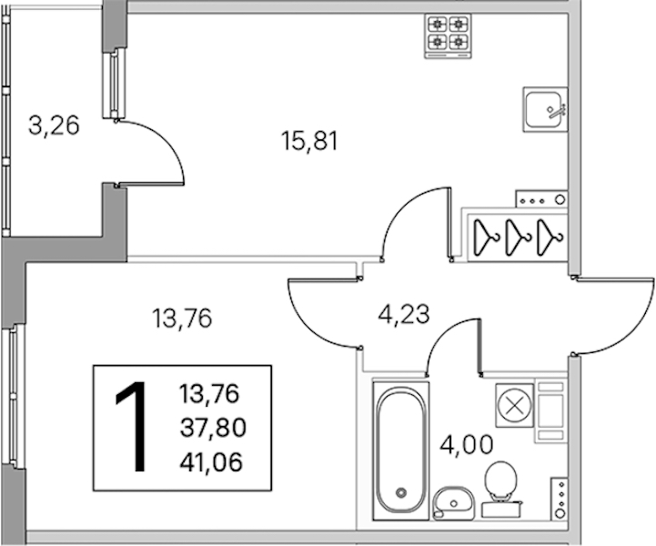 1-комнатная квартира 39.43 м², 2/4 эт., ЖК «Любоград в Стрельне»